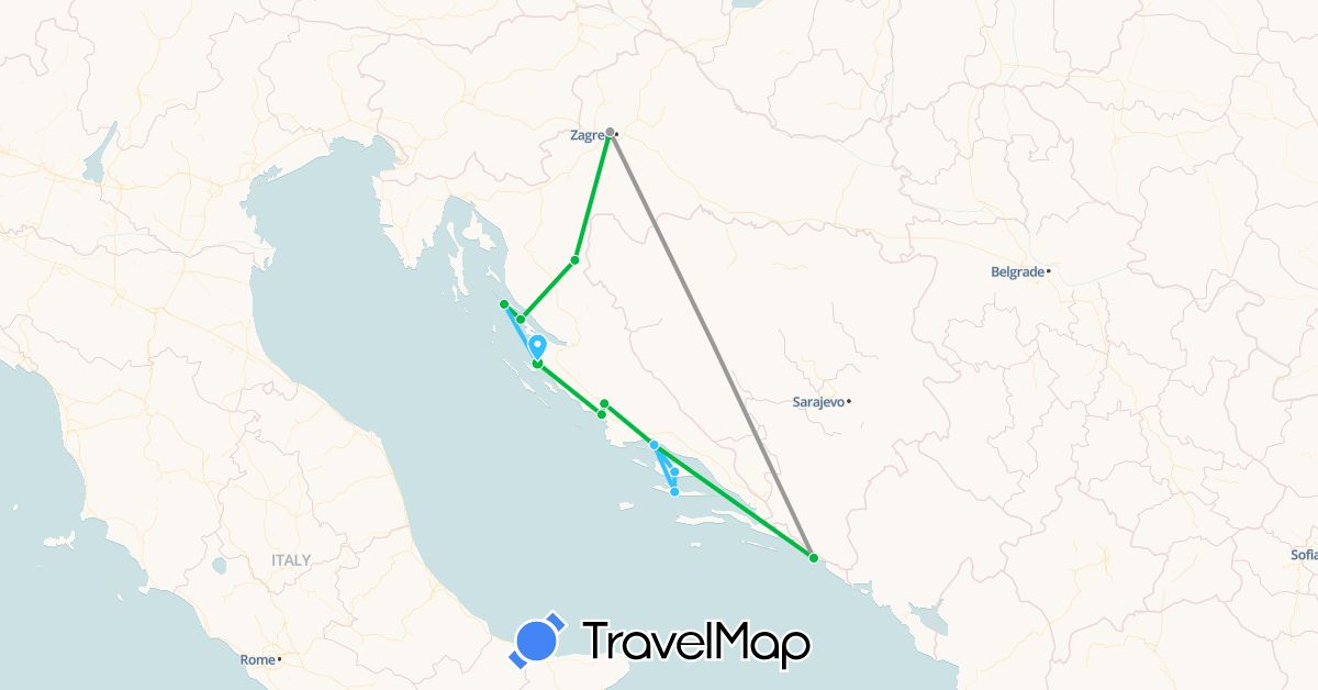 TravelMap itinerary: driving, bus, plane, boat in Croatia (Europe)